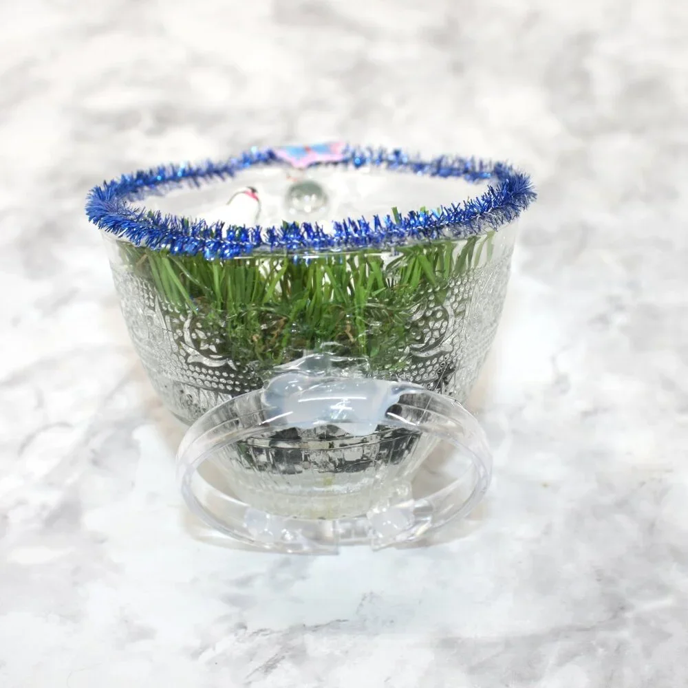 HAND CRAFTED Dog White Spring Decor Ornament Upcycled Cup Grass Animal Pet